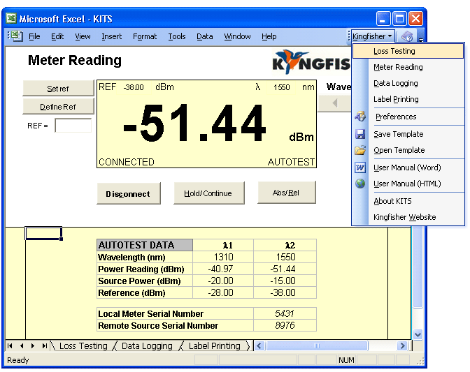 KITS Fiber Loss Testing and Reporting Software Screenshot
